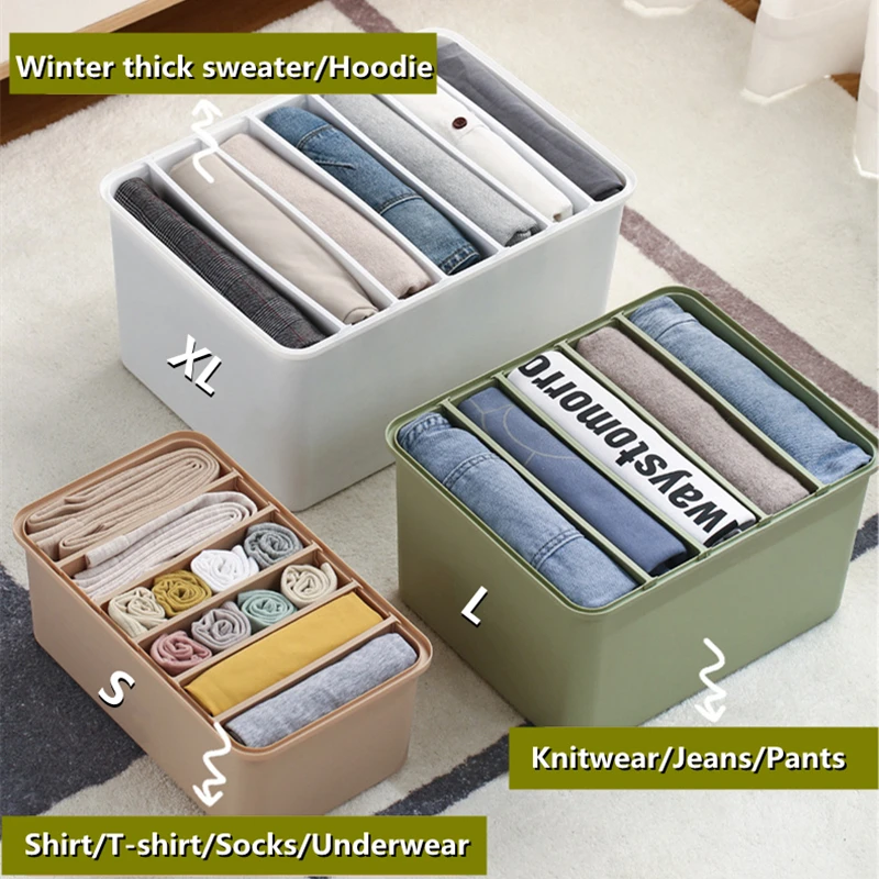 

Jeans Compartment Storage Box Closet Clothes Drawer Separation Case Stacking Wardrobe Divider Home Organizer Save Space Boxes