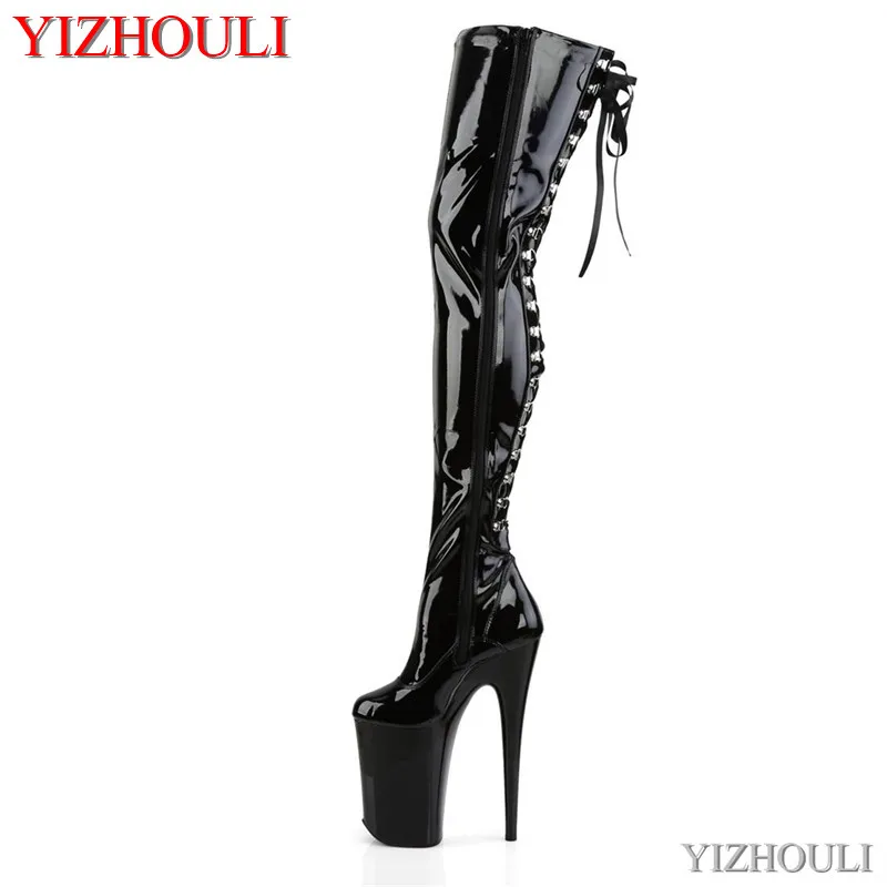 

9 inches above the knee and thigh high boots 23 cm heels for women, after the thin belt sexy club pole dancing boots