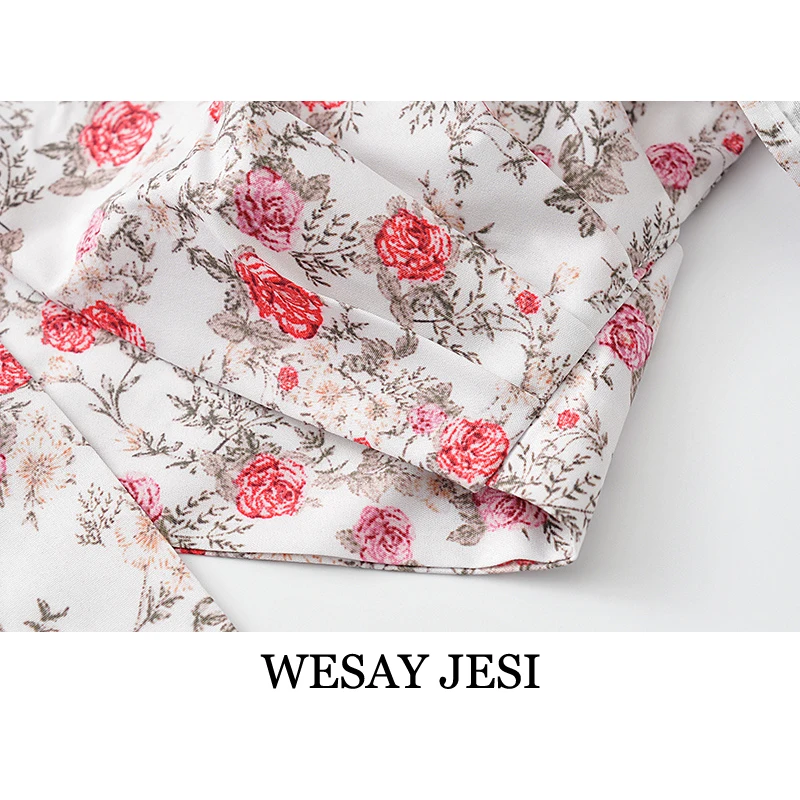 

WESAY JESI 2021 Summer New Top Floral Print Short Sleeve Square Neck Pullover Short Top Retro Elegant Commuter Temperament Shirt