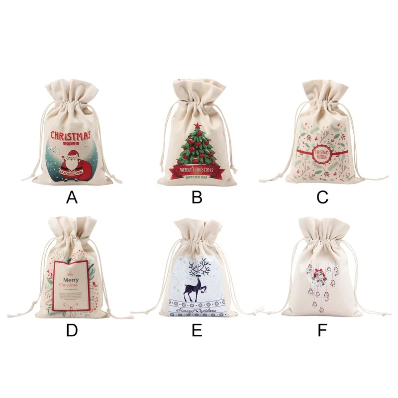 Рождественские подарочные сумки на шнурке холщовые чулки Рождественская елка
