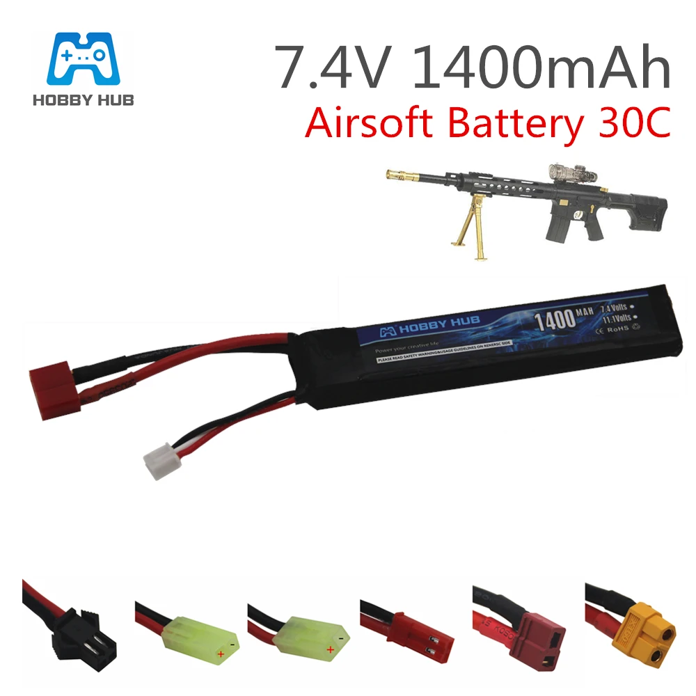 Hobby Hub 1400mAh Lipo battery 7.4V 2S 30C Tamiya For Mini Airsoft Gun BB Model Air Pistol RC Parts AKKU | Электроника