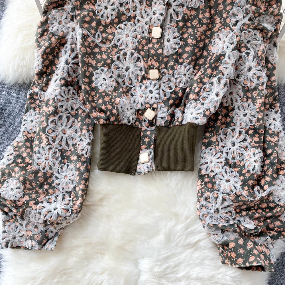 Черная/хаки/зеленая сетчатая однобортная короткая блузка в стиле пэчворк