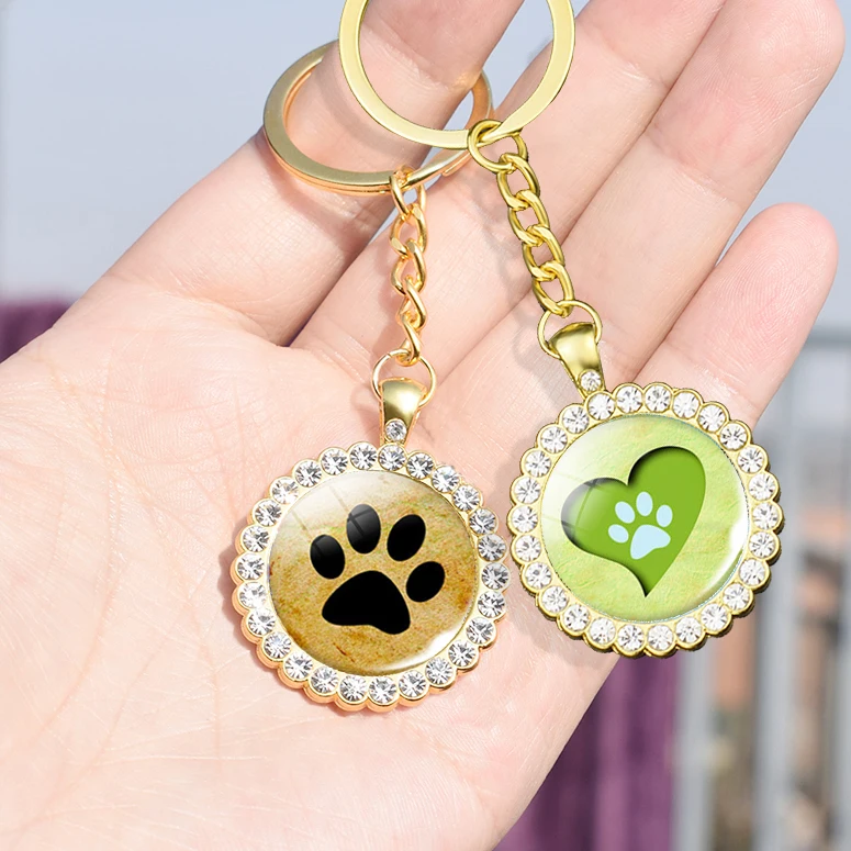 

Cute Animal Heart Keychain Steampunk Key Chain Shiny Crystal Puppy Dog Keychains for Women Girls Party Vacation Gifts Accessory