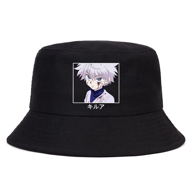 

2021 Hunter X Hunter Killua Summer Hat Japanese Anime Women Men Panama Bucket Cap The Design Flat Visor Harajuku Fisherman Hats