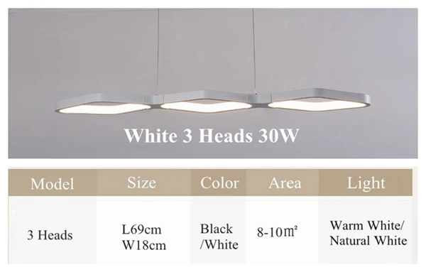 White 3 Heads 30W LukLoy Creative Led Office Chandeliers Dimmable Modern Simple Lamp Lighting For Dinning Room LED Chandelier Lighting Fixtures - Цвет абажура: White 3 Heads 30W