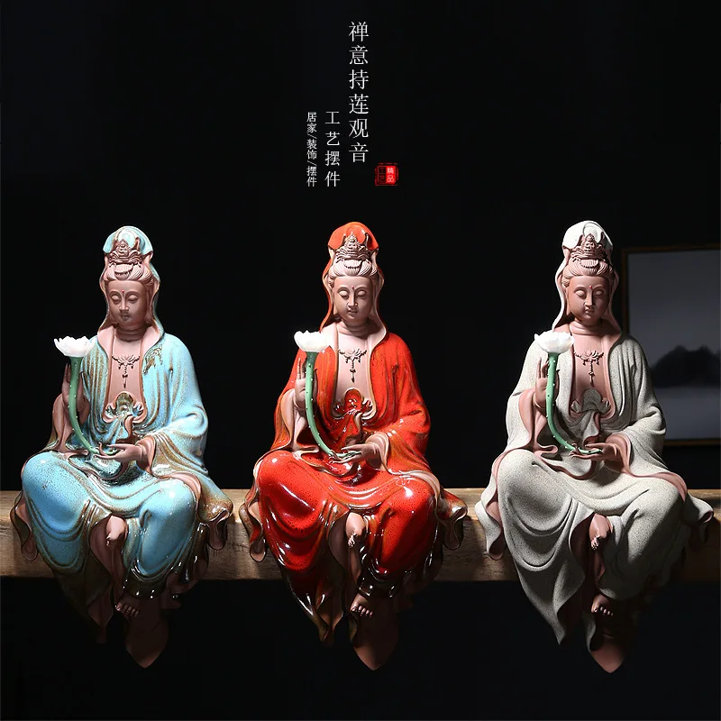 

Chinese Zen Ornaments Porch Living Room Guanyin Buddha Statue Ceramic Retro Creative Home Decoration Crafts Figurines for Interi
