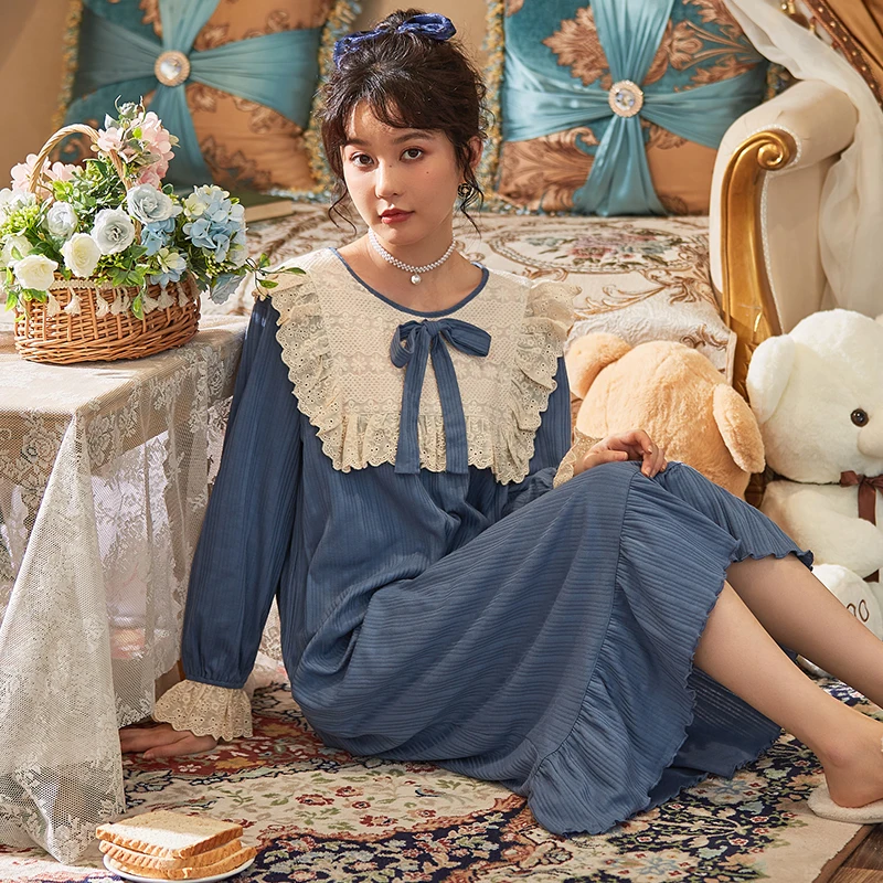 Женские ночные рубашки хлопковая Осенняя ночная рубашка с длинным рукавом