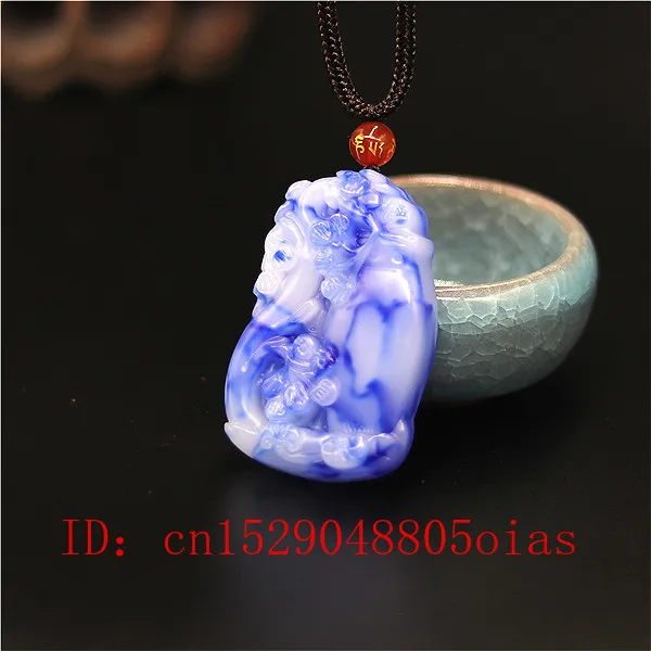 Натуральный белый голубой Нефритовый камень сосновая ваза кулон ожерелье