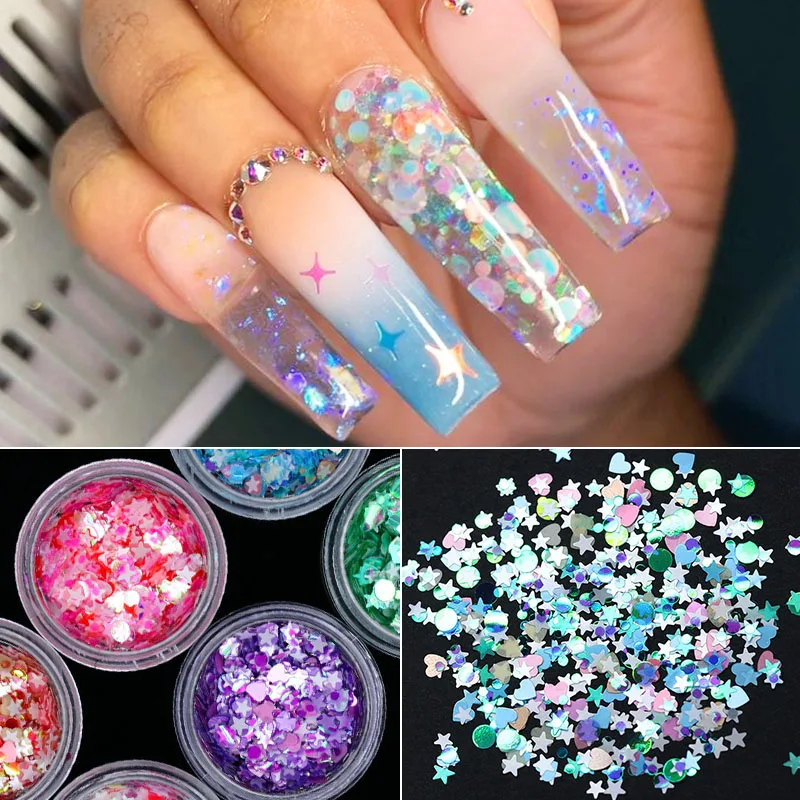 1 коробка красочные нерегулярные Блестки для ногтей блестящая Звезда Снег Дизайн