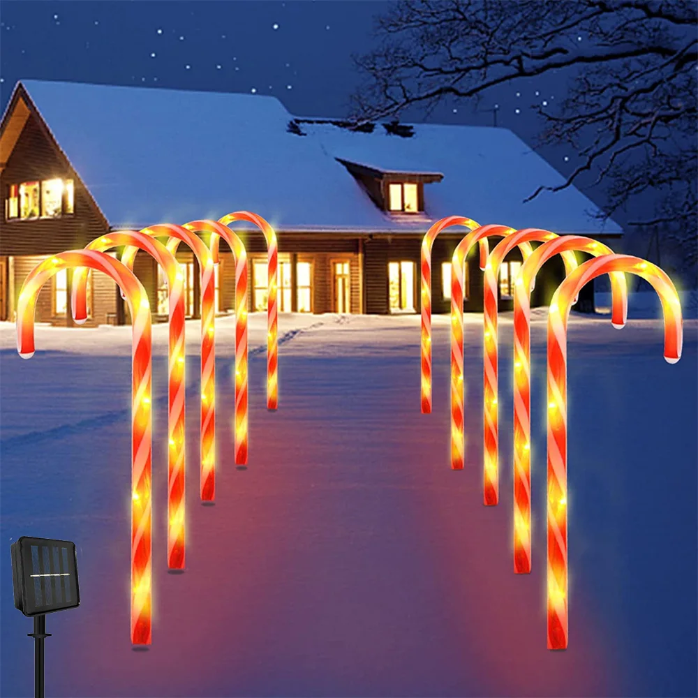 

10pcs 5pcs Christmas Solar LED Light Garden Lawn Candy Cane Lamp Outdoor Waterproof for New Year Courtyard Patio Landscape Decor