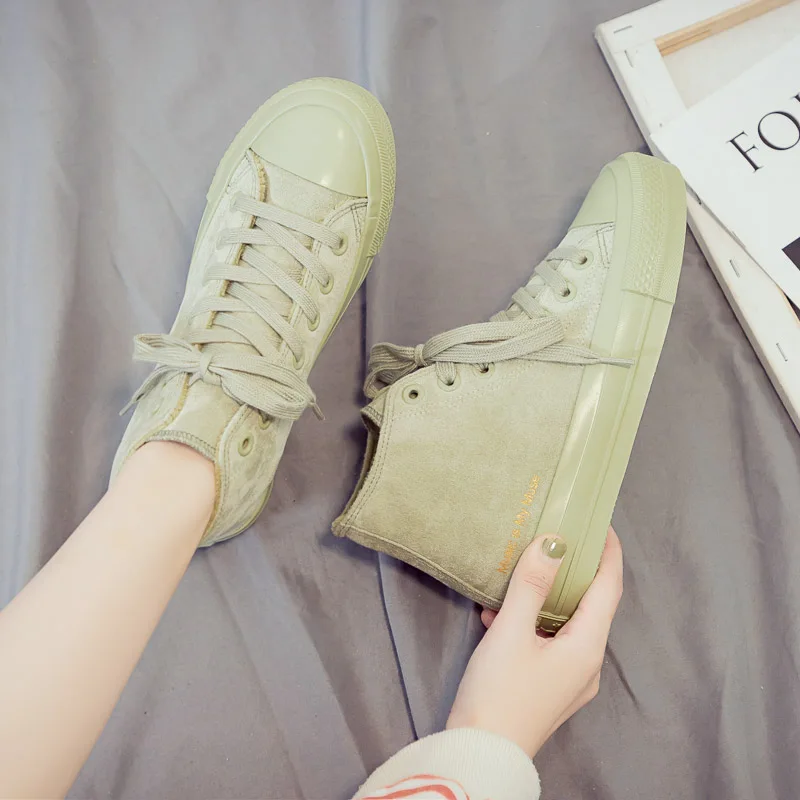 High-top Shoes Women Winter New Non-slip Solid Color Letter Flock Shoes Comfortable Flat Casual Women's Vulcanize Shoes
