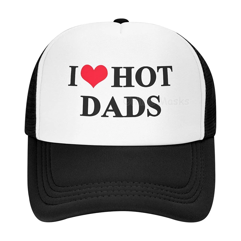 I Love Hot Dad Trucker Hat Sports Baseball Cap Casual Hip-Hop Unisex Leisure Adjustable Size for Women and Men
