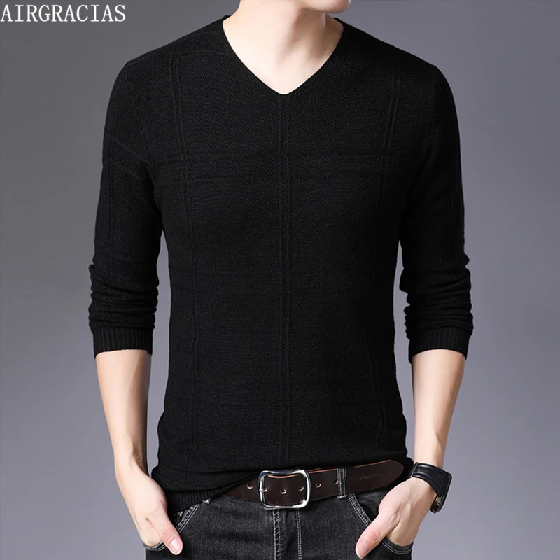 AIRGRACIAS 2019 Осенний повседневный мужской свитер с v образным вырезом клетчатая