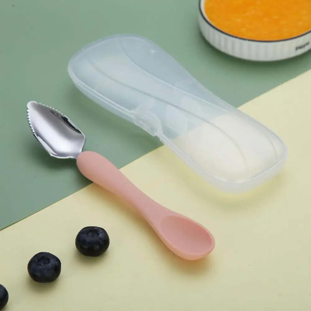 

1 Set Baby Scraper Dual-head Use 3 Colors Compact Stable Comfortable Grip Baby Spoon Baby Spoon for Gifts