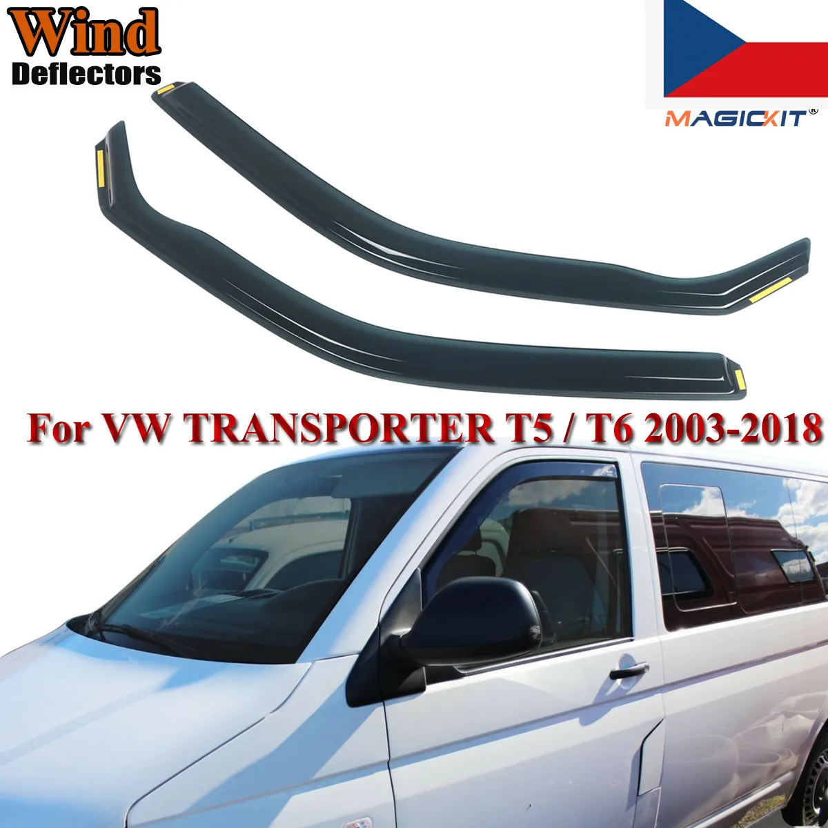 

Ветровые дефлекторы Magickit для VW Transporter T5/T6 VAN 2003 года тонированные, 2 шт.