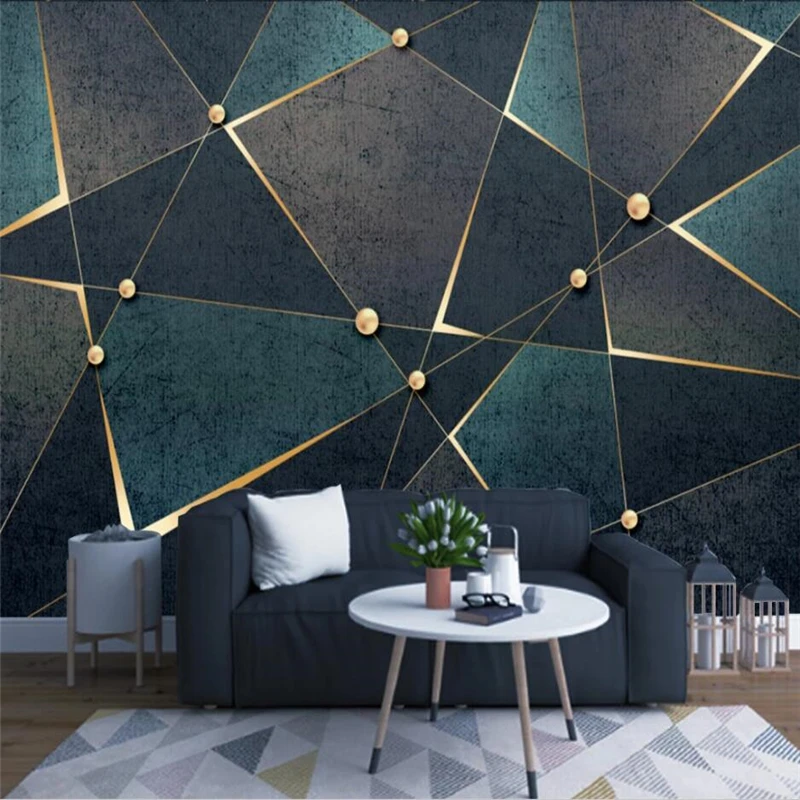 

beibehang Custom wallpaper nostalgic geometric lines modern minimalist golden abstract light luxury background wall 3d mural