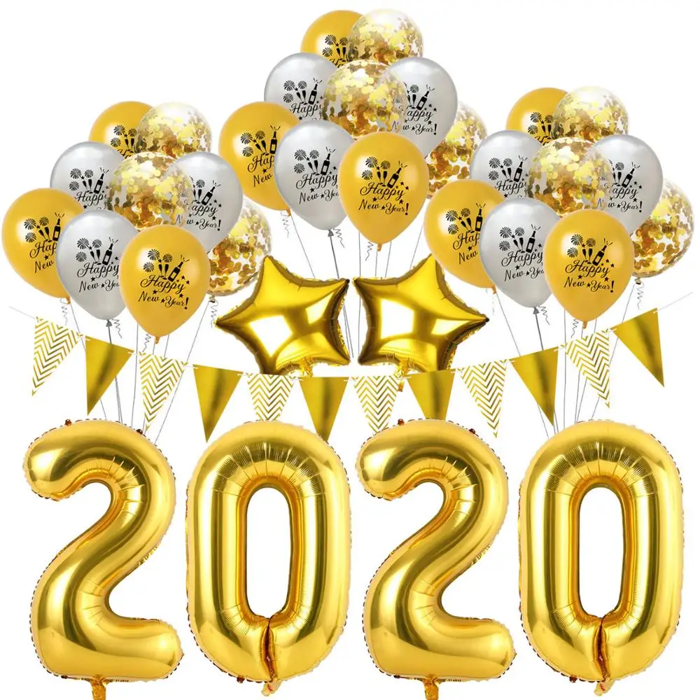 2020 фольгированные шары с цифрами черного и золотого цвета гелиевые балоны