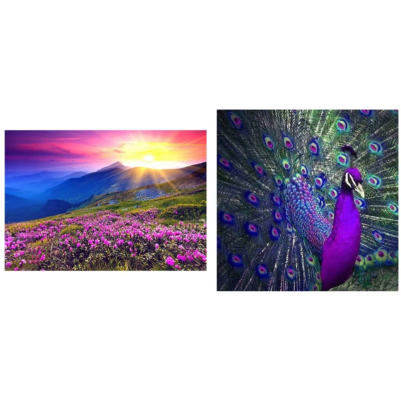 

Landscape Sunrise and Purple Flower Pattern Painting Rhinestones D170 & Icon Diamond Embroidery Peacock Crystal