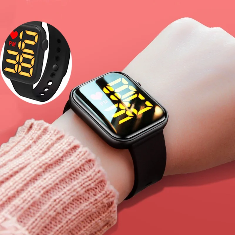 

Квадратные электронные часы, сенсорные светодиодные электронные часы, большие цифровые простые водонепроницаемые часы-браслет для пар, ст...