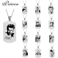 personalized engrave punk rock johnny hallyday photo necklace custom for women men stainless steel chain pendant charm choker