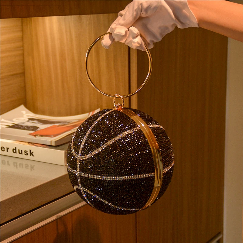 

Rhinestone Basketball Football Evening Bag Women Designer Creative Round Ball Clutch Dinner Purse High Quality Personality