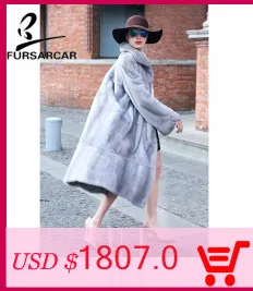 FURSARCAR новая зимняя темно-серая шуба из настоящей норки для женщин, шуба с воротником-стойкой, Женская Роскошная Шуба из норки