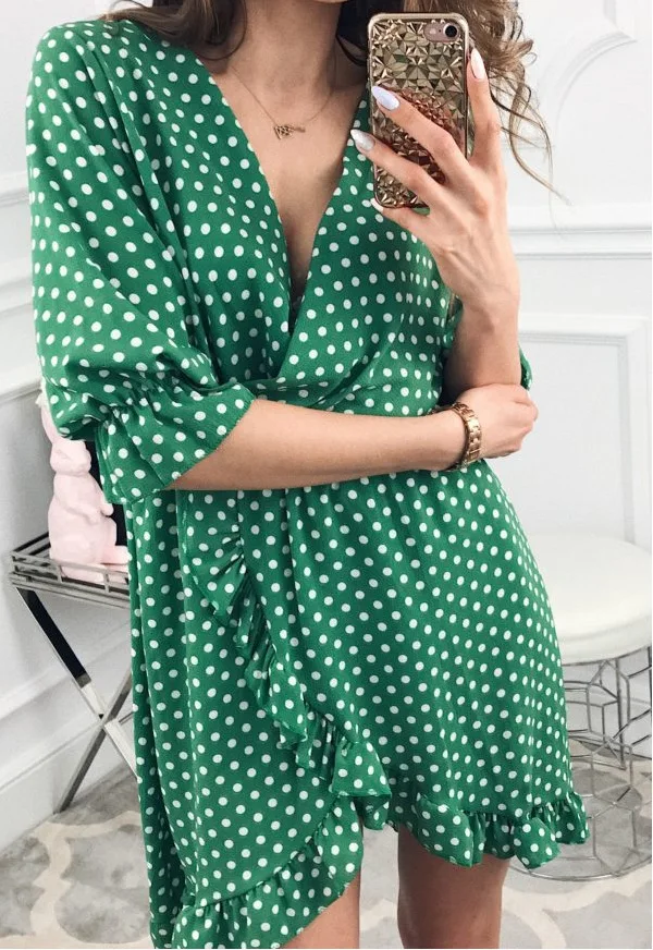 2019 Short Women Dress Ruffles Print Polka Dot Sexy Bodycon Beach Female Half Sleeve Summer Party Mini Dresses Vestidos | Женская одежда