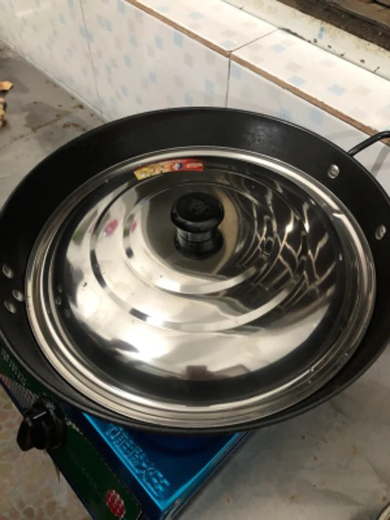 Плоская крышка ВОК круглая стеклянная для сковороды из нержавеющей стали