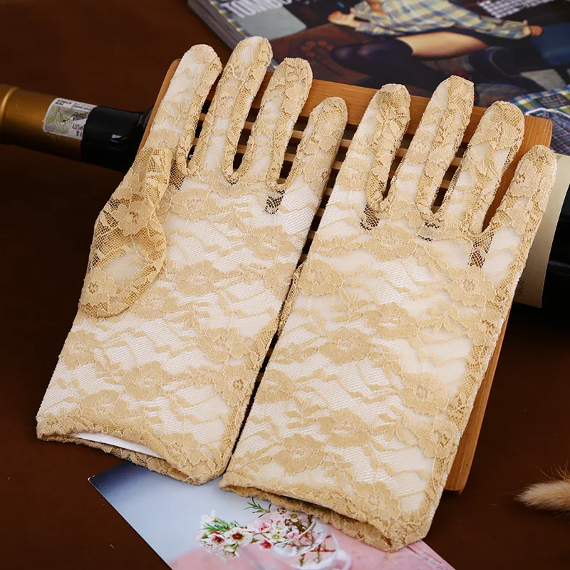 Недорогие фиолетовые Свадебные перчатки кружевные короткие свадебные