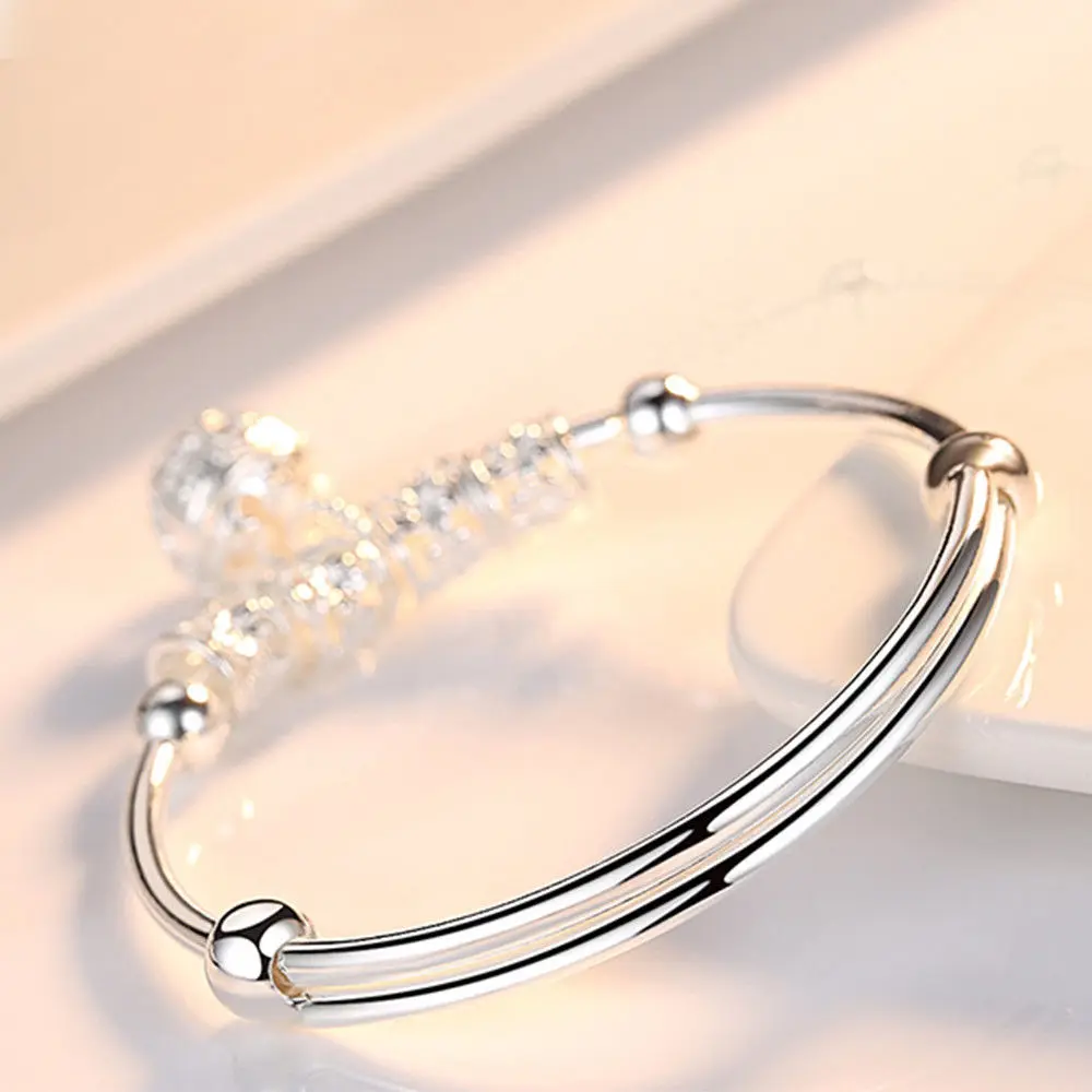 Fashion Sliver 925 Sterling Silver Charm Artificial Stone Bangle Cuff Bracelet Ball Bell Pendants Women Jewelry Gift luxury |