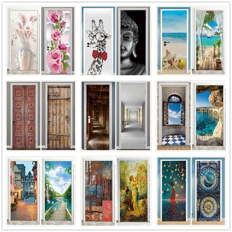 

Landscape Door Stickers 3D Removable Vinilos Para Puertas Adhesive Wallpaper Art Murals for Doors Bibliotheque Modern Home Decor
