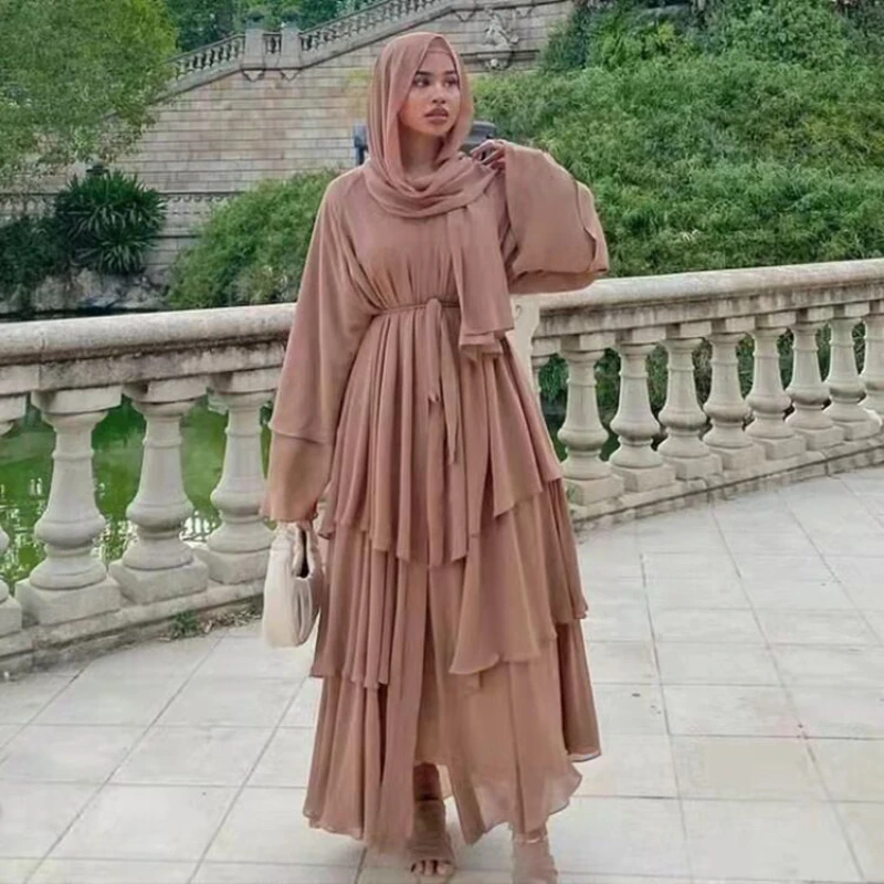 Мусульманское модное платье-хиджаб, шифоновые открытые платья для женщин, турецкие платья, Дубай, абайя, кимоно, мусульманский кафтан, длинн...