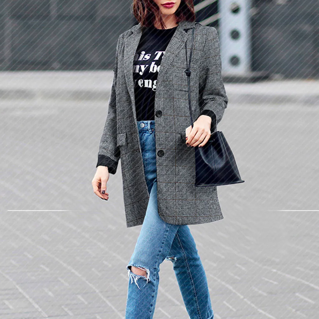 Осенне зимние женские клетчатые блейзеры и куртки Женский костюм для работы