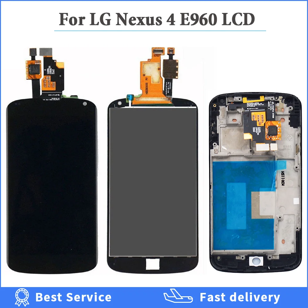 Черный сенсорный ЖК экран с дигитайзером в сборе рамкой для LG E960 Google Nexus 4 LCD 7