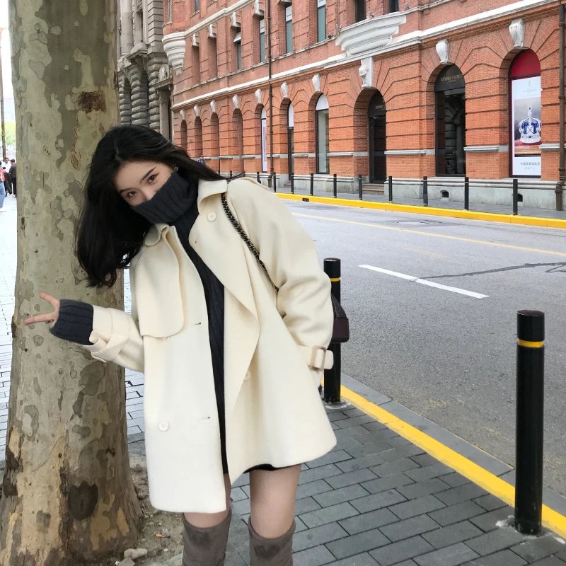 

2019 autumn and winter High quality woolen coat female Mid-Long New Korean temperament women's popular Outerwear woolen coat