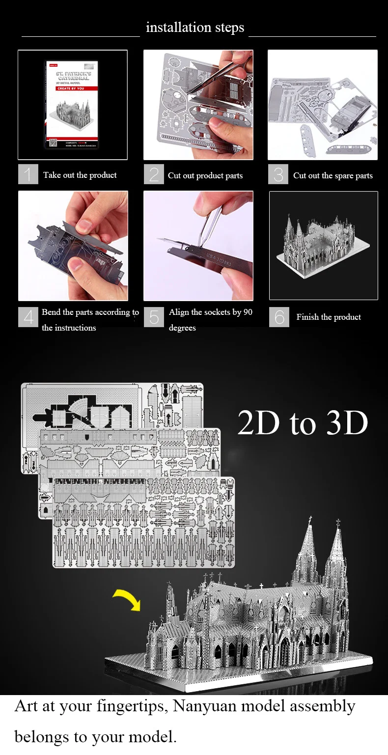 Модель Nanyuan, 3d головоломка для взрослых и детей, металлическая сборочная модель, модель собора Святого Патрика, лазерная резка, головоломка, креативные игрушки