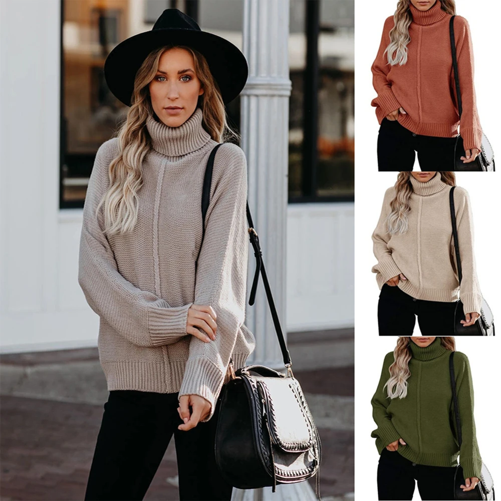 

New Autumn And Winter Women's Turtleneck Thicken Sweater Knitwear Patchwork Reverse Line Jumper Pullover Tops Holiday Sweaters