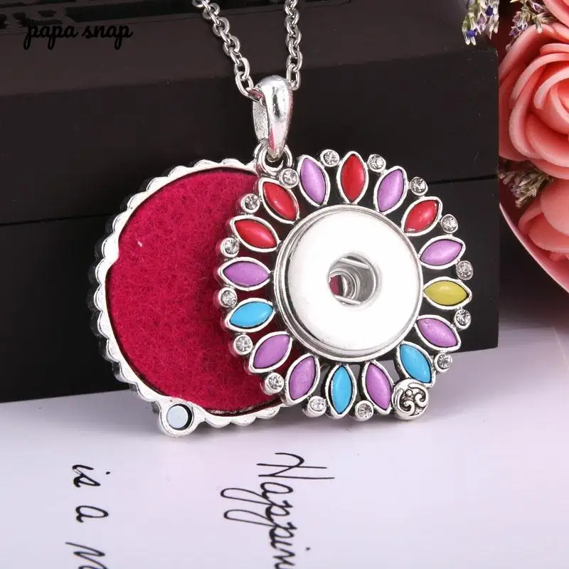 

New Colored flowers Snap Jewelry Perfume Aromatherapy Lockets Aroma Diffuser Necklace Fit 20mm 18mm Snap Button Jewelry DIY gift
