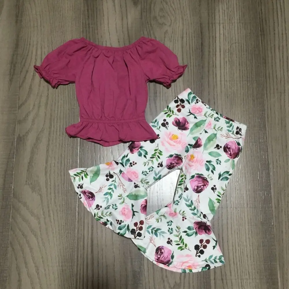 Весенняя одежда для маленьких девочек фиолетовые брюки Капри с цветочным