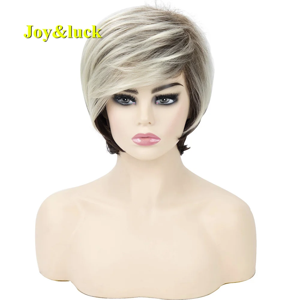 

Synthetic Hair Short Blonde Ombre Brown Straight Hair Wigs With For Women Natural Daily Use Bob Wig