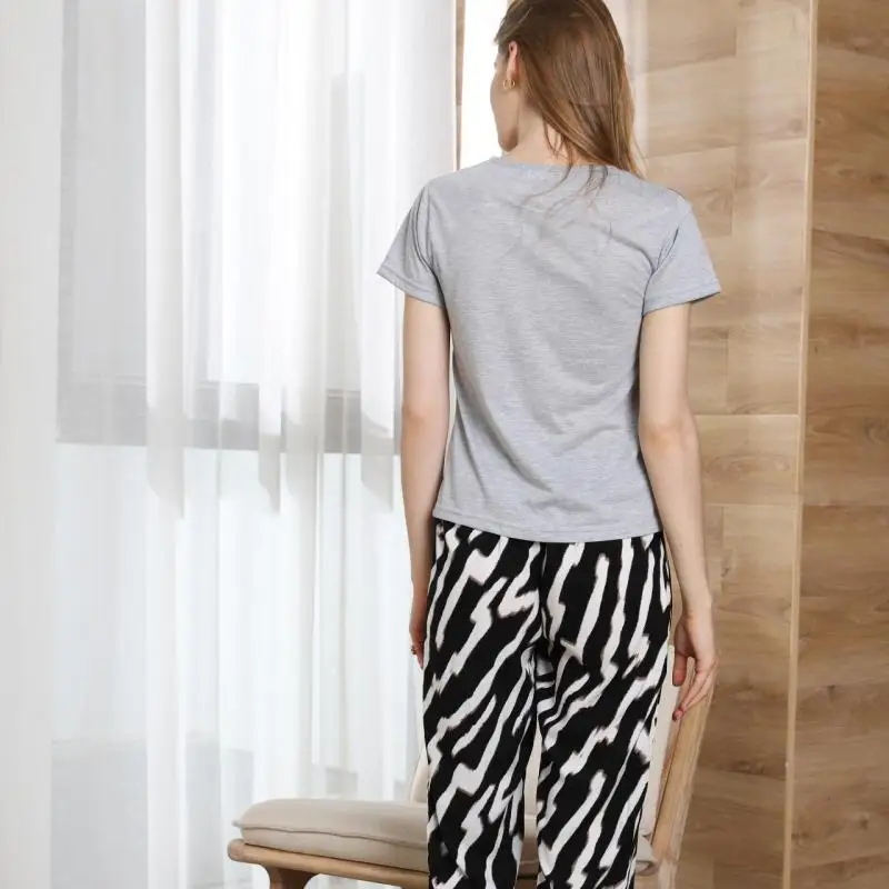 

Women 2PCS Pajamas Set Summer New trouser suits Home Clothing Casual Cotton Sleepwear Round Collar Sleep Set Intimate Lingerie