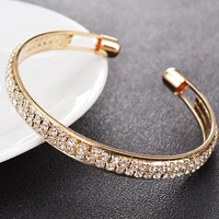 fashion simple 2 row exquisite zircon bracelet silver plated opening bracelet personalized girls leisure party jewelry