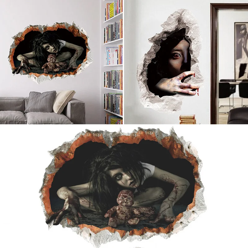 Halloween 3D Ghost Wall Stickers Removable Scary Decals Art Mural Home Room Bar Haunted House Decoration | Дом и сад