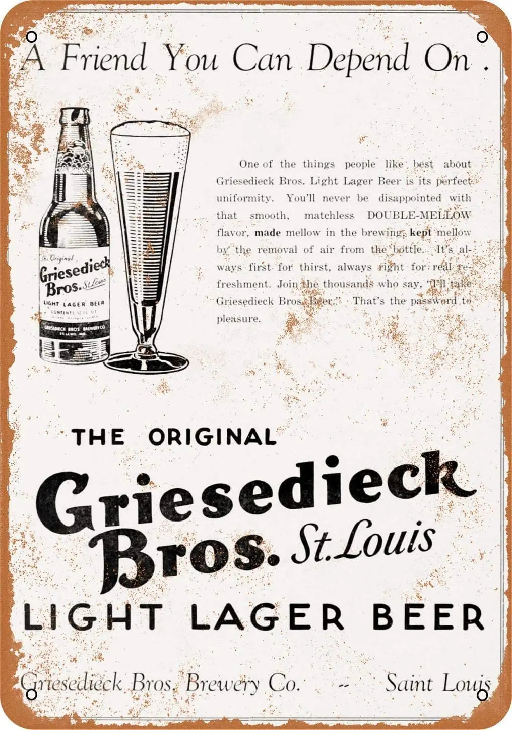 8x12 Inch 1939 Griesedieck Light Lager Beer Vintage Look Metal Sign | Plaques &amp Signs