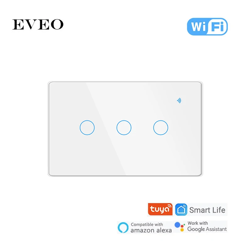 

EVEO US Standard Glass Panel Tuya Voice Control Smart Swtich WIFI Control Light Switch