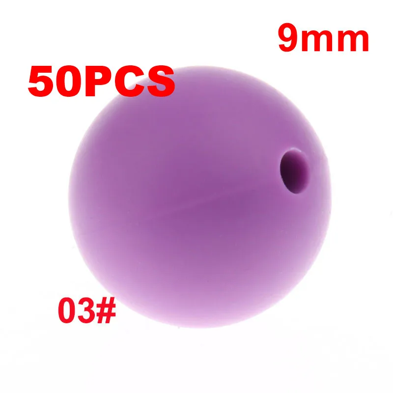 03 Medium Purple QHBC 50 шт. Силиконовые Круглые Бусины 9 мм Жемчуг Bpa бесплатно жевательные Детские Прорезыватели ожерелье аксессуары цепочка для соски DIY Уход игрушка Kralen - Цвет: 03 Medium Purple