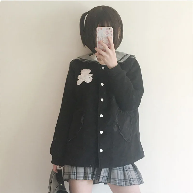 Милый Японский Женский свитшот зимнее пальто с карманами в виде медведя