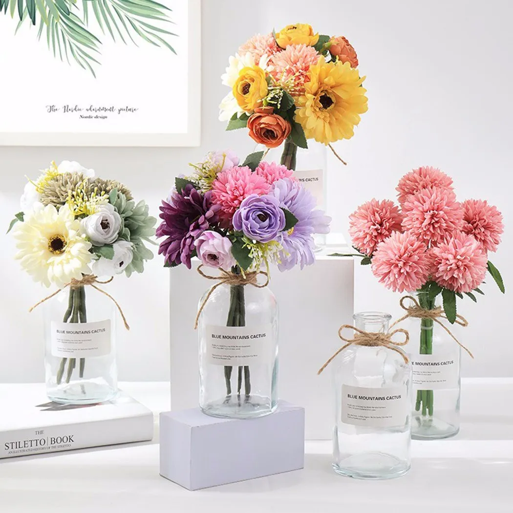 

1 Bouquet 30*20cm Artificial Silk Rose Gypsophila Lily Dandelions Peony Flower Branch *100% Brand New And High Quality