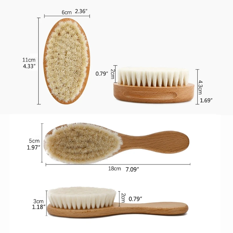 

2Pcs Baby Care Pure Natural Wool Hair Brush Newborn Wooden Brush Hairbrush Infant Comb Head Massager