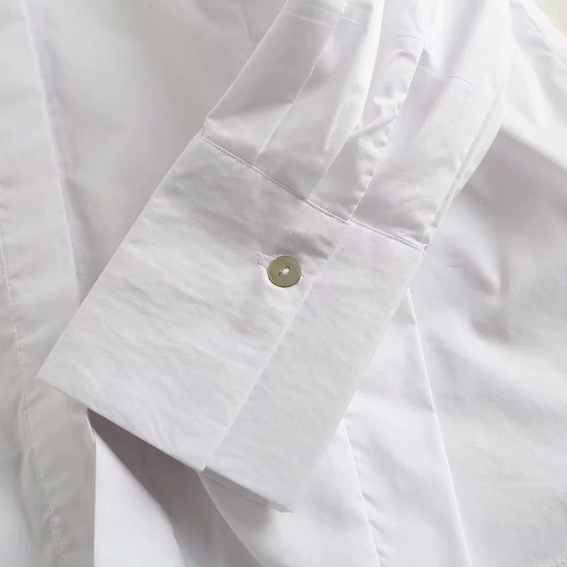 

Autumn Women Blouse Vintage Pleated High Street Splicing Shirt White Tops Casual Loose Long Sleeve Blusas Lapel Camisas De Mujer